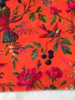 Tissu en velours de coton imprimé à la main : imprimé oiseaux corail, tissu en velours de coton imprimé à la main pour ameublement et décoration