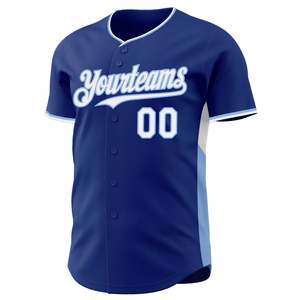 Trending Blue <b>White</b> Baseball Jersey Lightweight Polyester <b>Button</b> Up Custom Embroidery Screen Print Baseball Shirt - Product Image 2