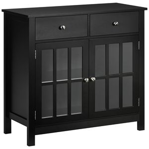 Black <b>Kitchen</b> <b>Sideboard</b> Buffet Cabinet with Glass Doors Adjustable Shelf 2 Drawers Accent Accent <b>Kitchen</b> Storage Furniture - Product Image 1