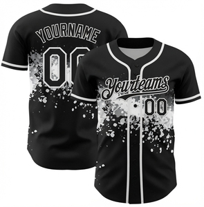Custom Embroidered Baseball Jersey Men's Black White Splatter Print Moisture Wicking Short Sleeve Relaxed Fit Adult Spring Front - Product Image 1