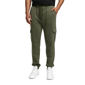 Men's Olive Green Cargo Sweatpants Elastic Waist Drawstring Casual Joggers Multiple Pockets Midweight Cotton Autumn Wear - Product Image 1