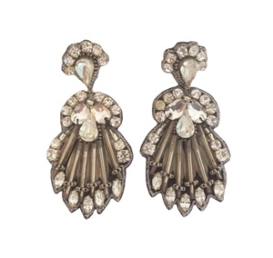 Party Wear Argent Cristaux Pierres En Forme De Paon À La Main Brodé À La Main Femmes Filles Porter Des Boucles D'oreilles - Product Image 1