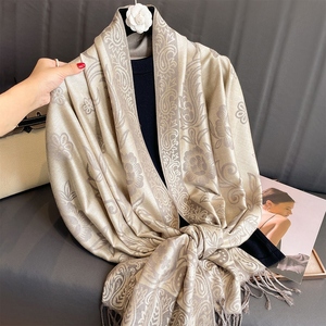 Écharpe en lin et coton doux tricoté, châles en viscose, écharpes longues à franges de luxe pour femmes - Product Image 2