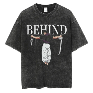 เสื้อยืดสตรีทแวร์ลายอนิเมะฮิปฮอป ผู้ผลิต OEM ผ้าคอตตอนเนื้อหนานุ่ม สัมผัสนิ่ม โลโก้ด้านหน้าแบบเรียบ ทรงหลวม พิมพ์ลาย DTF DTG ไซส์พลัส - Product Image 6