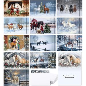 6 Pezzi Biglietti d'Auguri di Natale con Cavalli da Cowboy e Buste, Cartoline a Tema Cavalli e Alberi per le Feste Invernali, Set di Biglietti di Natale Stile Country con Cavalli da Cowboy - Product Image 1