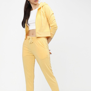 Sweat-shirt à capuche jaune pour femme, fermeture éclair, longueur courte, décontracté, tricoté en coton et fibre de bambou, pour le printemps - Product Image 6