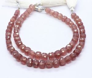 Perles cubiques facettées en pierre naturelle de fraise AAA, 6-7 mm, perles de pierre précieuse de fraise, brin de 8 pouces, forme carrée 3D, perles en vrac pour bijoux - Product Image 2