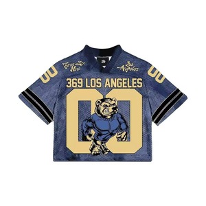 Custom Men's American Football Jersey Premium Vintage Retro Mesh Streetwear Boxy Cropped Short Breathable Mesh Sports Jersey - Product Image 1