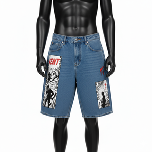 Pantalones Cortos de Mezclilla Holgados con Estampado de Anime Japonés Personalizados, Estilo Harajuku, para Hombre, OEM - Product Image 2