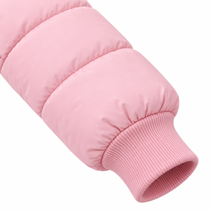 Chaqueta acolchada rosa personalizada para hombre con capucha, ribete de piel, cremallera, corte corto, acolchado grueso, transpirable, para invierno, con logo frontal - Product Image 4