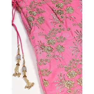 Vêtements de mariage de couleur rose hypnotique brodés en satin Lehenga Choli - Product Image 4
