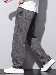 Jeans de mezclilla negros de pierna recta 2026, nuevo diseño, lavado medio, estilo retro streetwear, ajuste holgado informal, look estilizado, diseño apilado. - Product Image 5