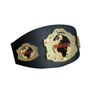 Custom Championship Belt with Gold Globe Emblems and Custom Text Premium Quality Leather Title Belt for Sports - Product Image 5