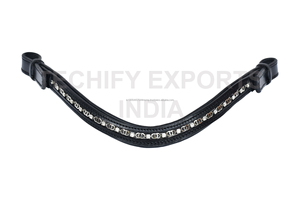 Bride de cheval en cuir noir, accessoire de bride incurvée avec décoration de chaîne en cristal argenté - Product Image 5