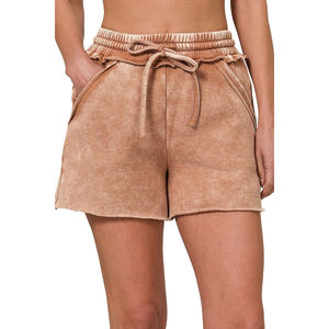 Shorts de sport pour femmes, best-seller, effet délavé, haute qualité, nouvelle mode, couleur unie, délavé à l'acide - Product Image 3