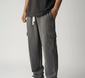 Pantalon cargo baggy décontracté en velours côtelé gris acier, léger et imperméable, ODM - Product Image 4