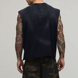 <b>Men's</b> <b>Cropped</b> Sporty 100% Polyester Quick Dry Breathable Washed Blank Streetwear Outdoor Singlet Neck New Arrival Tank <b>Top</b> - Product Image 6