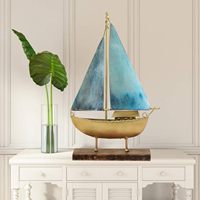 Modèle de bateau en métal et MDF multicolore, sculpture décorative nautique pour la maison, figurine pour le salon, le bureau, la table ou l'étagère
