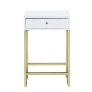 White and Brass 1 <b>Drawer</b> Console <b>Table</b> <b>Side</b> <b>Table</b> with Elegant Design - Product Image 2