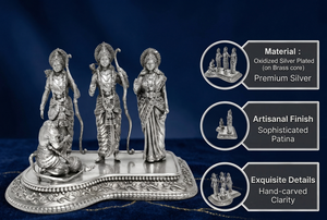 Idole de Ram Darbar en argent oxydé plaqué argent de Jaipur Metals |   Statue de dieu hindou 100% en laiton |   Décoration religieuse pour la maison pour Diwali |   11x8x8,5 cm | - Product Image 2