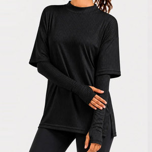 T-shirt de sport pour femme à col montant, personnalisé, OEM ODM, en maille côtelée unie extensible, manches courtes, collection 2026 - Product Image 3