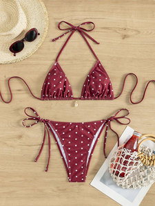 Swim Set 2-Piece Bikini Sexy Beachwear Sets <b>Top</b> Wide Straps Design Floral Print Swimsuit V Neck Back Self Tie Low Rise Bottom - Product Image 4