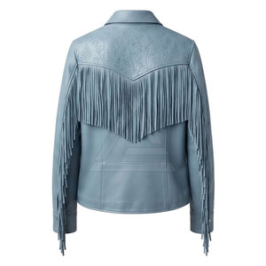 Cowboy Inspired Leather <b>Jacket</b> For Men <b>Western</b> Fringe Outerwear With Embossed Details For Casual Travel And Everyday Style - Product Image 2