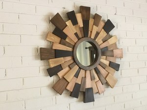Handmade Rustic Farmhouse Bohemian Modern Rustic 4mm Thick Wooden Sunburst Decorative Wall <b>Mirror</b> for Living Room Bedroom Home - Product Image 3