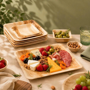 Palm Leaf <b>Disposable</b> <b>Plate</b> Bowl Spoon Set Biodegradable Dinnerware Rectangular Meal Tray for Restaurant Home Use - Product Image 2