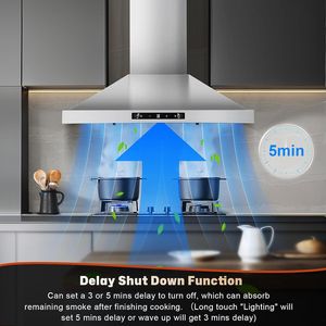 Cappa da cucina a parete da 24 pollici, con o senza condotto, 450 CFM, in acciaio inossidabile, con controlli touch a rilevamento gestuale - Product Image 3