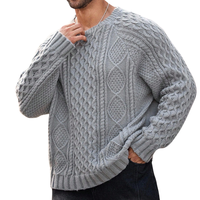 Suéter de Invierno Grueso de Punto para Hombre, Talla Grande, Mezcla de Lana/Acrílico Suave, Corte Holgado Informal, Estilo Vintage, Patrón 3D, Cuello Redondo