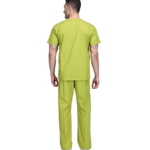 Ensemble de blouses médicales vert lime pour hommes, haut à col en V à manches courtes avec poches et pantalon assorti, uniformes d'hôpital en coton et polyester tissé - Product Image 2