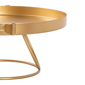 Elegant Gold <b>Cake</b> <b>Stand</b> Featuring A Shallow Round Tray With Raised Edges Side Handles & A Unique Geometric Wire Base For Serving - Product Image 6