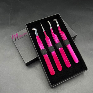 Pince à épiler pour extensions de cils en acier inoxydable, rose poudré, gravée d'une étoile, antibactérienne, légère, toutes directions - Product Image 3