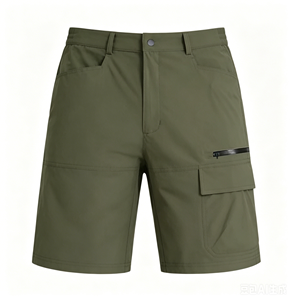 Shorts cargo vert olive pour homme, taille mi-haute, fermeture boutonnée, séchage rapide, style décontracté, couleur unie, tissu tissé - Product Image 1