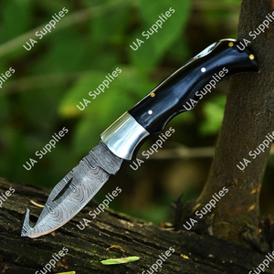 Couteau tactique pliant à lame bevelée en acier Damas pour le camping, la chasse, la randonnée, la pêche, les activités intérieures et extérieures - Product Image 2