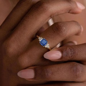 Blue Sapphire Engagement <b>Ring</b> 925 Sterling <b>Silver</b> Square Sapphire <b>Ring</b> Art Deco Style September Birthstone Gift - Product Image 4