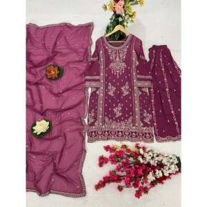 Vêtements de fête pour femmes de créateur haut bas et magnifique ensemble Dupatta - Product Image 1