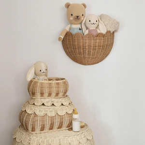 Two-Tone Scalloped Woven Kid Basket with Cover - Natural Rattan Nursery Storage Bin for Toys & Blankets - Product Image 6