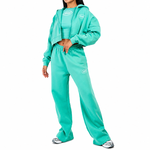 Customized Luxury Fashion Winter Short Jogging 3-Piece Tracksuits <b>Set</b> for Women Spandex/Polyester Breathable Casual Regular Fit - Product Image 1