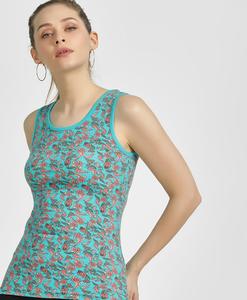 Débardeur pour femme à imprimé floral, col rond, décontracté, respirant, en tricot, spandex, polyester, vêtements de sport - Product Image 2