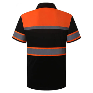Men's <b>Orange</b> Black Reflective Safety <b>Polo</b> Shirt Short Sleeve Quick Dry Knitted Workwear Class 2 High Visibility - Product Image 2