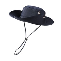 Groothandel Bucket Hat Heren Op Maat Logo Snel Droogende Zwarte Polyester Bucket Hat Met Koord Brede Rand Bucket Hat Zonbescherming