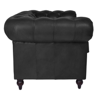 Fauteuil Chesterfield haut de gamme en cuir, une place, accoudoirs roulés, capitonnage artisanal, bois massif, pour appartement, hôtel, extérieur
