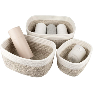 A Set Of 3 Cotton Rope Storage Baskets Hot Selling Cosmetics Storage Box With Handle