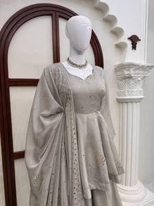 New Women's Tabby Silk Foil work Ready-made Lace Broder <b>Top</b> Salwar Kameez Set TENNECY Party Style All Seasons - Product Image 6