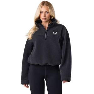 Veste polaire noire en sherpa pour femme, entièrement zippée, col montant, chaude, douce et moelleuse, idéale pour l'hiver et les tenues décontractées - Product Image 1