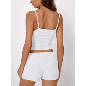 À la mode 2 pièces dentelle florale garniture tenues d'été pour femmes reine taille femmes pyjamas avec haut caraco shorts correspondant ensembles de vêtements de détente - Product Image 4