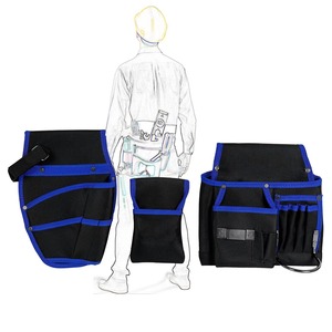 Ceinture à outils robuste avec plusieurs poches, noire et bleue, équipement de travail pour les tâches de menuiserie et de construction - Product Image 2