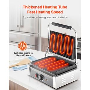 Grill Elettrico Commerciale per Panini 1800W in Acciaio Inox, Piastra per Sandwich con Controllo della Temperatura, Manico, 13 Pollici - Product Image 2